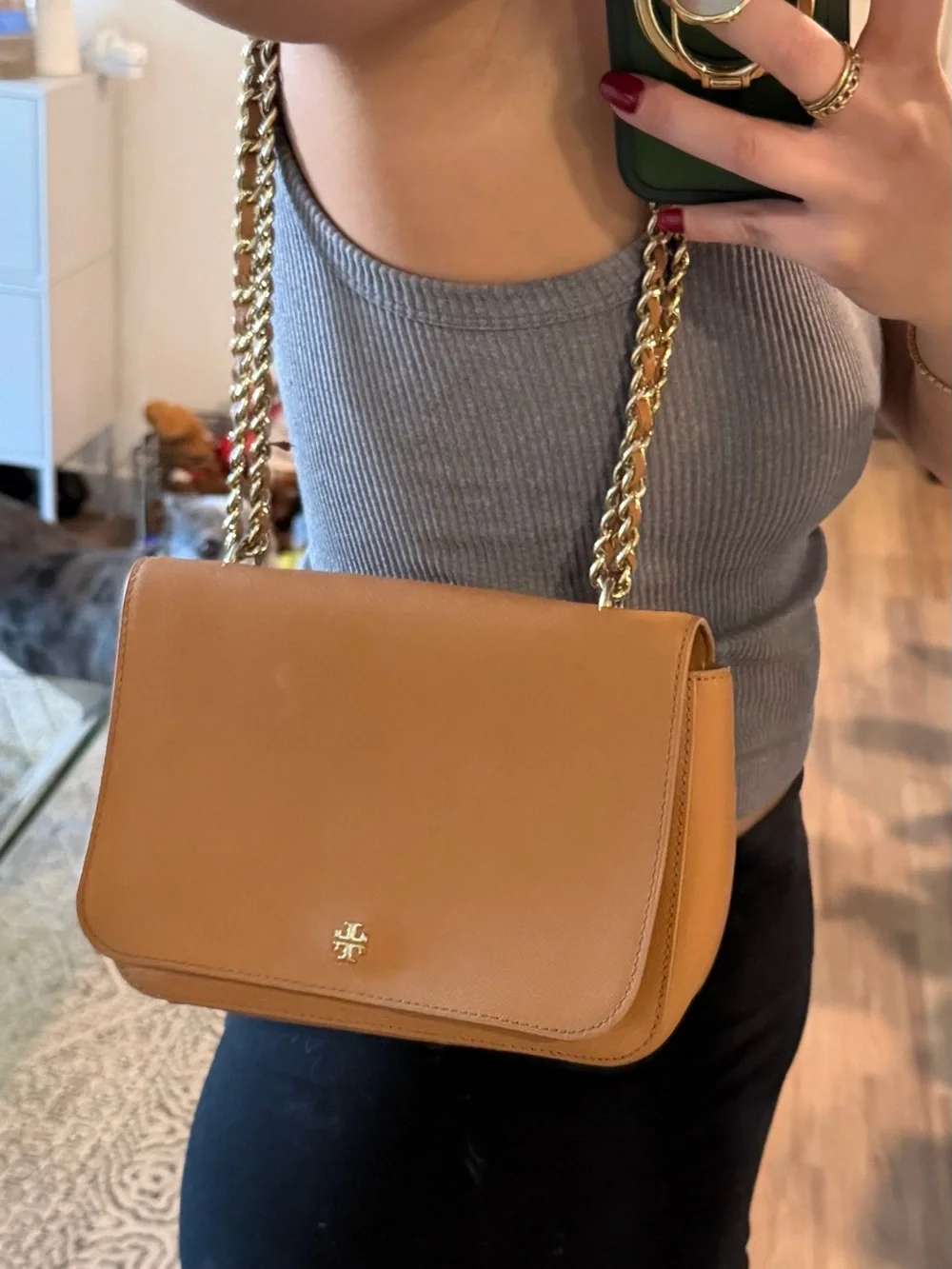 Tory Burch Camel/Tan Chain Crossbody with Matching Wallet